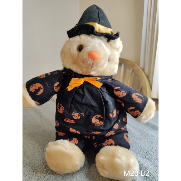 Seft Things Halloween Witch  Teddy Bear Plush black orange polka dot - Picture 1 of 5